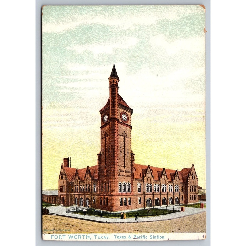 Fort Worth TX Texas & Pacific Station Clock Tower L&L Postcard 1903 Vintage
